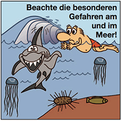 Beachte die Gefahren am und im Meer